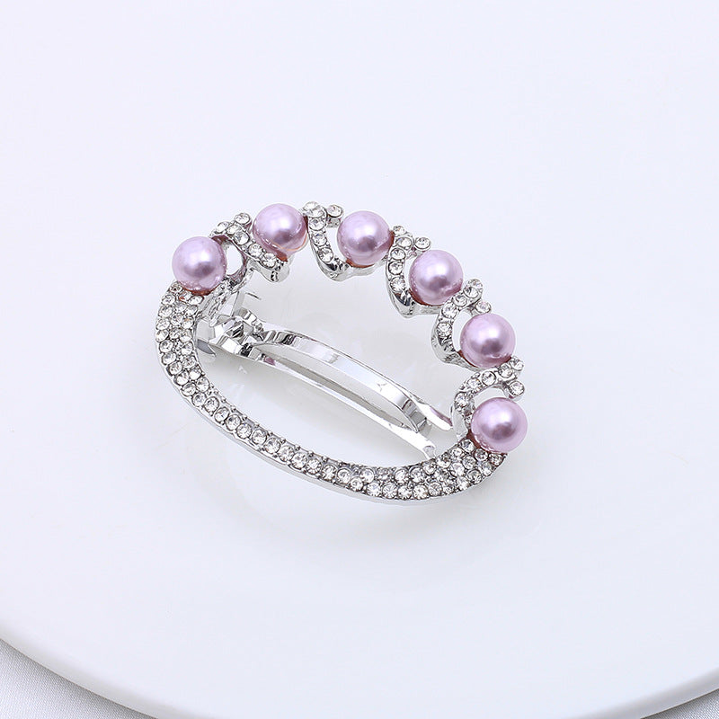 Wholesale Pearl Hollow Alloy Spring Clip with Diamond